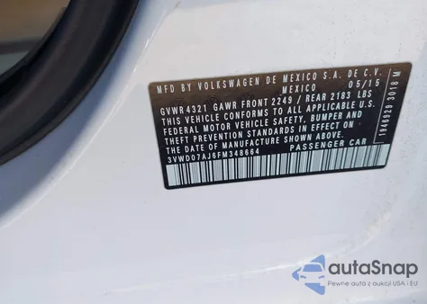 2015 Volkswagen Jetta 1.8T Se из США, поврежденный, VIN 3VWD07AJ6FM348664